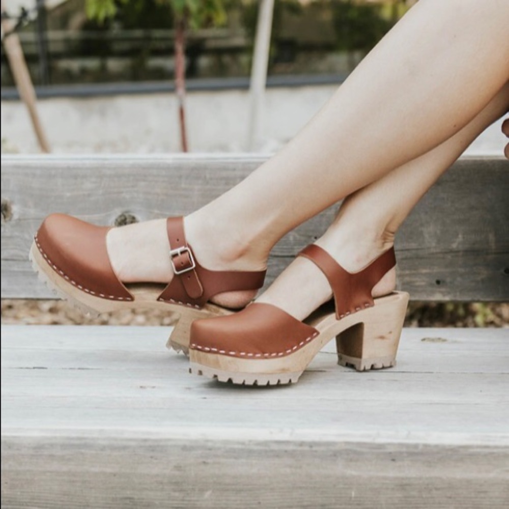 MIA Brown Leather Clog Sandals with Buckle